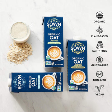 Sown Organic Oat Creamer Sweet & Creamy - Barista Oat Milk Non Dairy Coffee Creamer - Plant Based, Dairy-Free, Vegan, Gluten-Fre