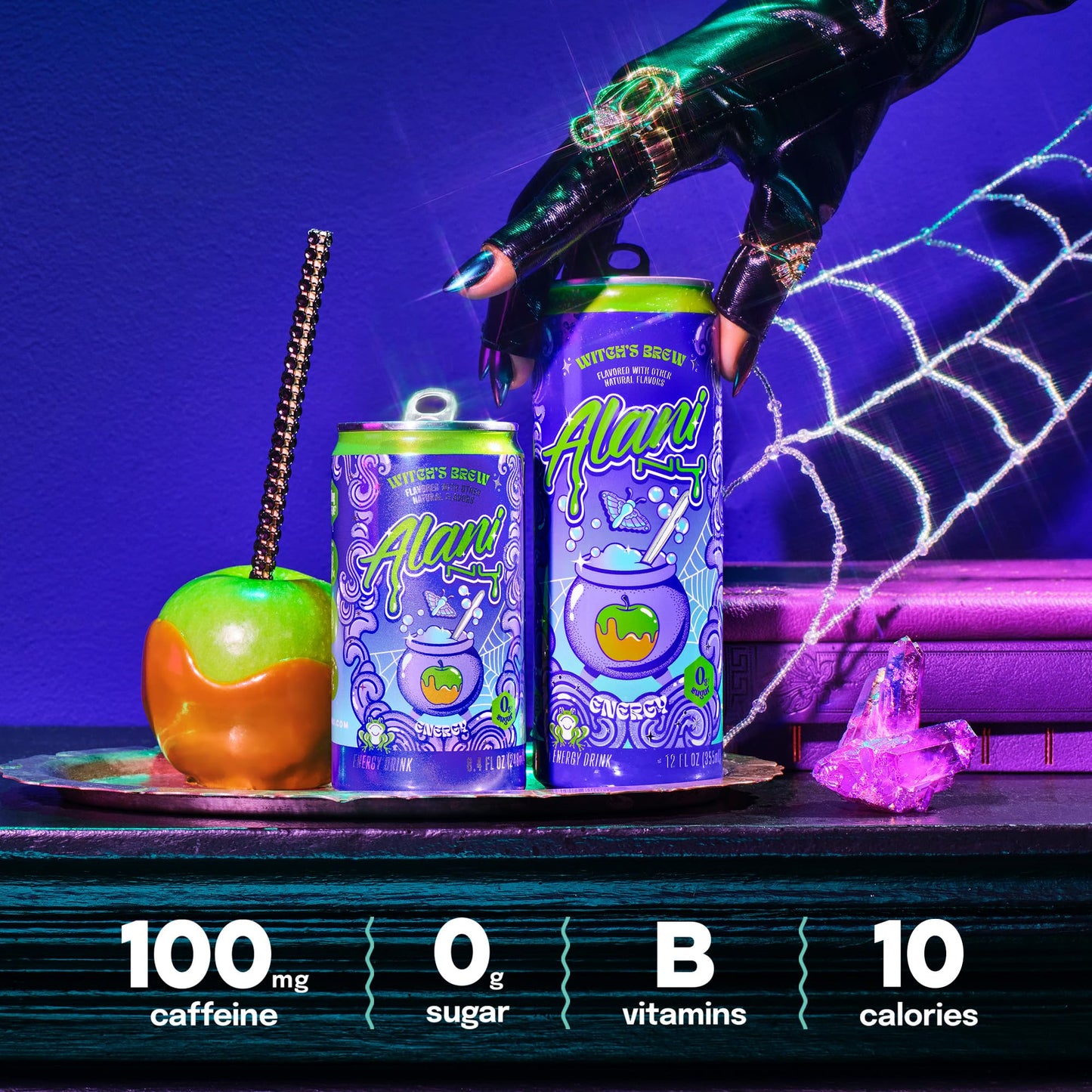 Alani Nu WITCHES BREW  Low Calorie Energy Drinks  100mg Caffeine  Biotin  B Vitamins  Zero Sugar  10 Calories or Less  8 Fl Oz Cans  12 Pack