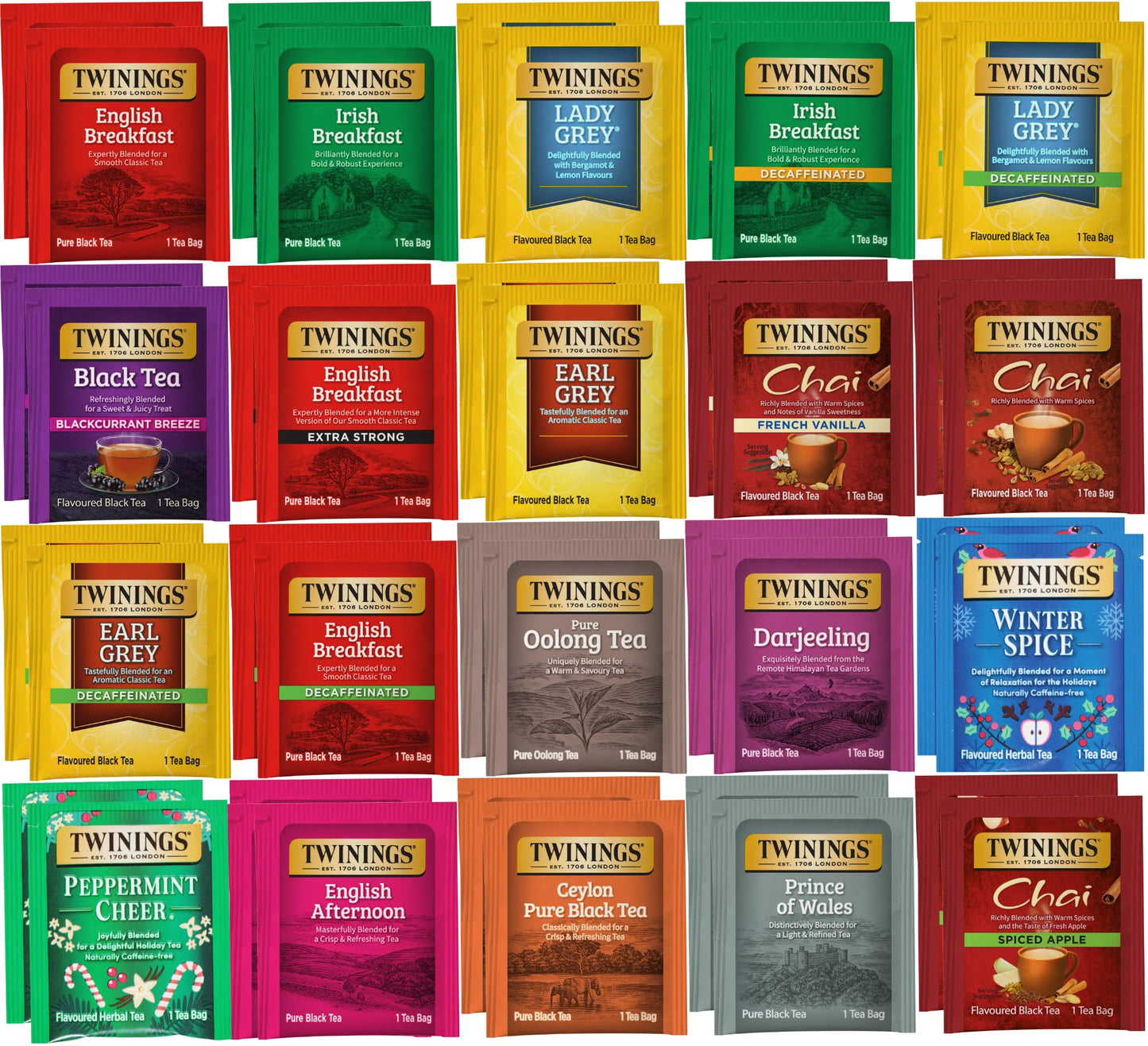 Twinings Assorted Black  Herbal  And Decaf Tea Bag Sampler (40 Count) 20 Flavour Boxed Variety Gift Set