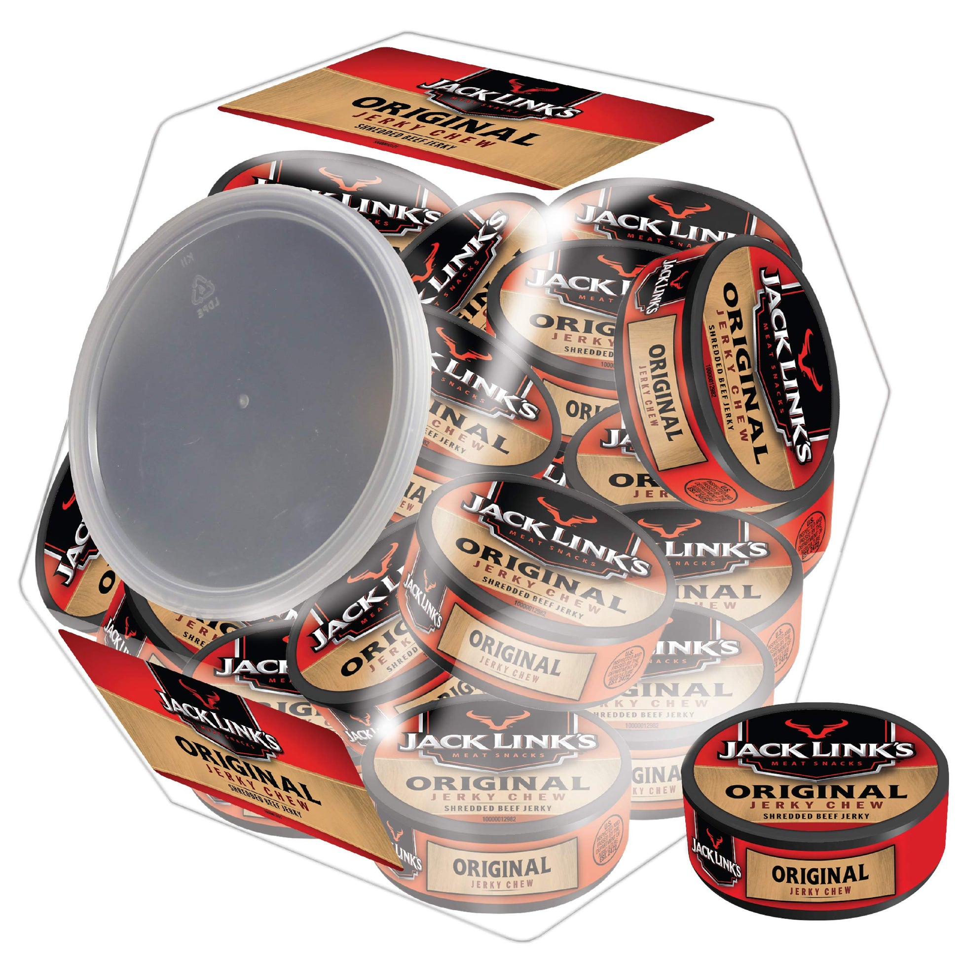 Jack Link'S Beef Chew, Shredded Beef Jerky, Made With Premium Beef, Original Flavor, 0.32 Oz Per Snack Tin, 11.52 Ounce Total, 0