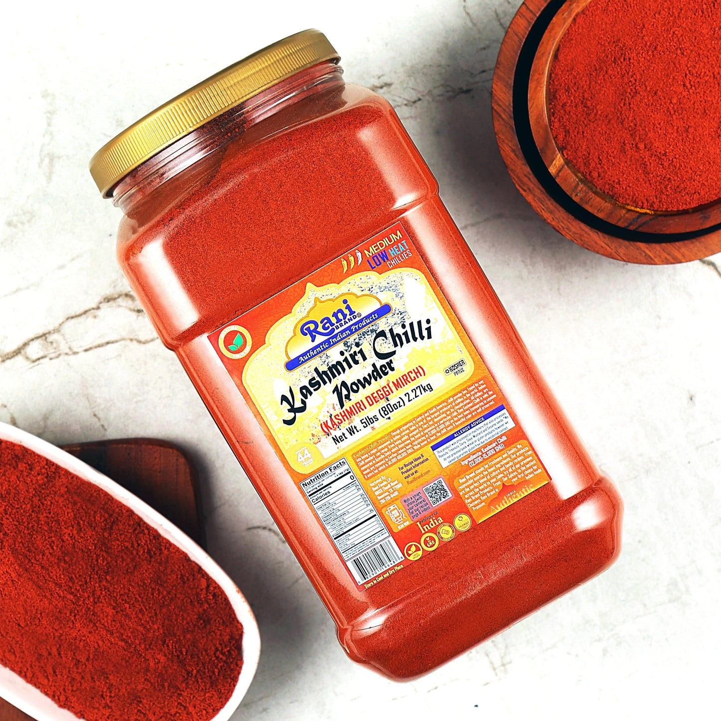Rani Kashmiri Chilli Powder (Deggi Mirch,Low Heat) Ground Indian Spice 80oz (5lbs) PET Jar ~ All Natural | Salt-Free | Vegan | G