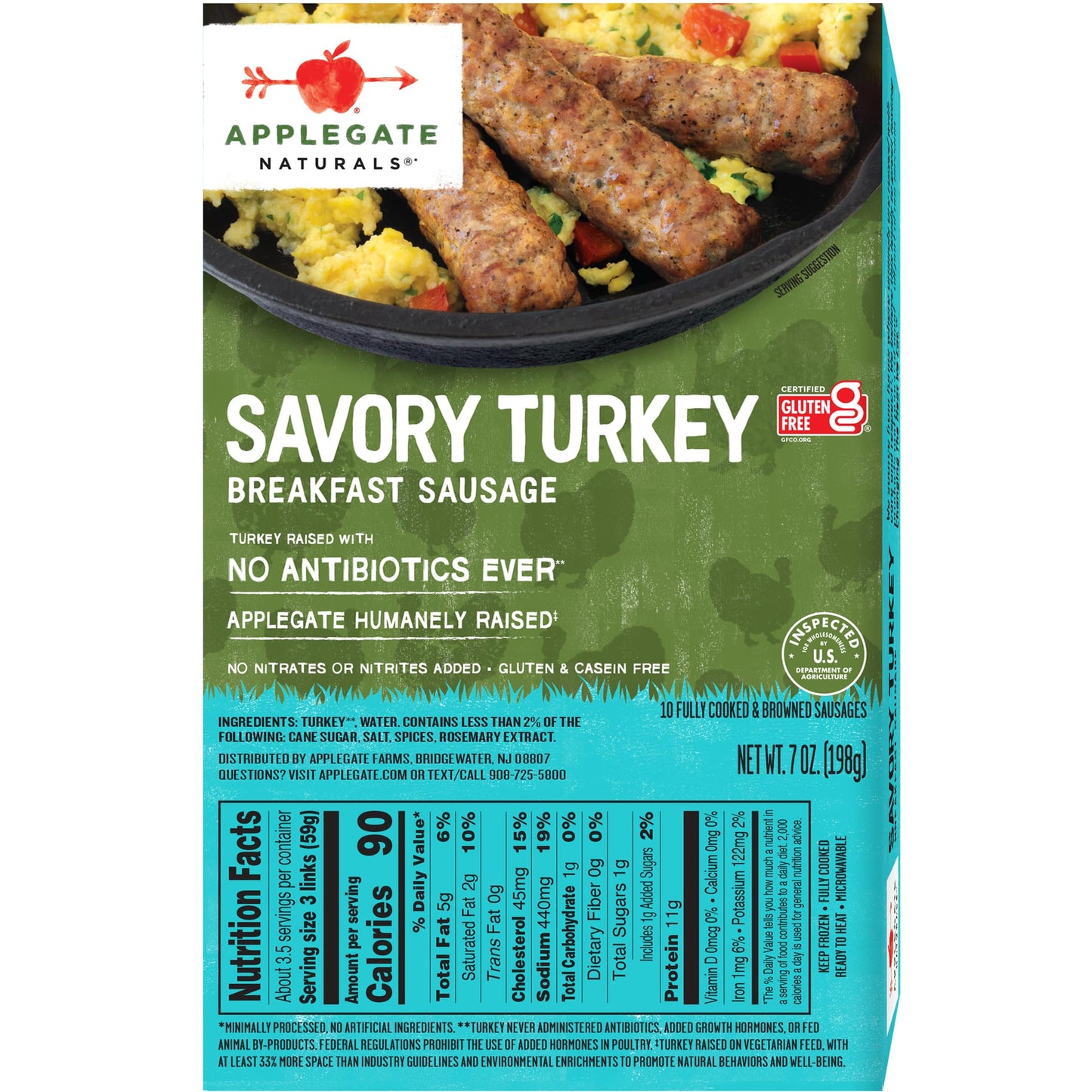 Applegate, Natural Savory Turkey Breakfast Sausage, 7 oz (Frozen)