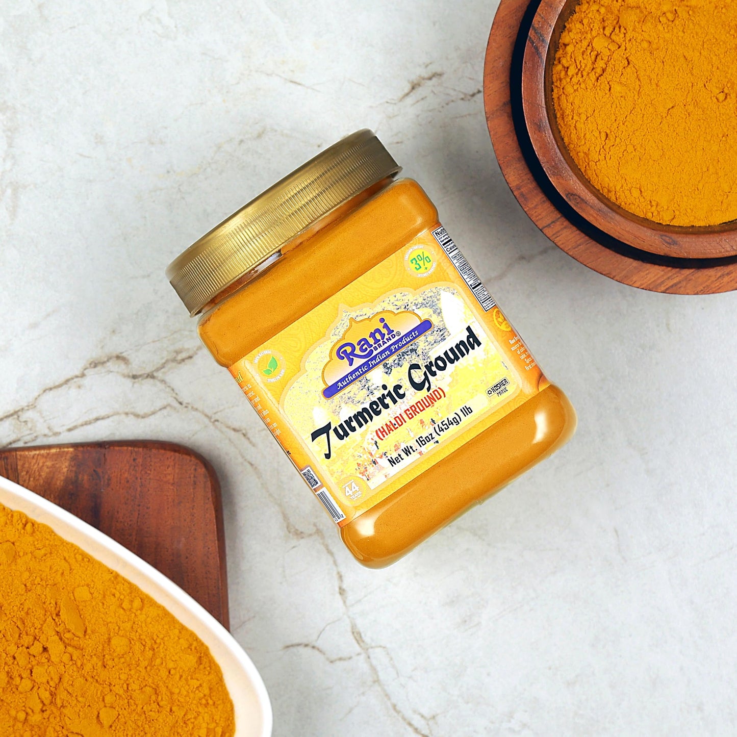 Rani Turmeric (Haldi) Root Powder Spice  (High Curcumin Content) 16oz (1lb) 454g PET Jar ~ All Natural | 100% Pure  Salt Free | Vegan | Gluten Friendly | NON-GMO | Kosher | Indian Origin