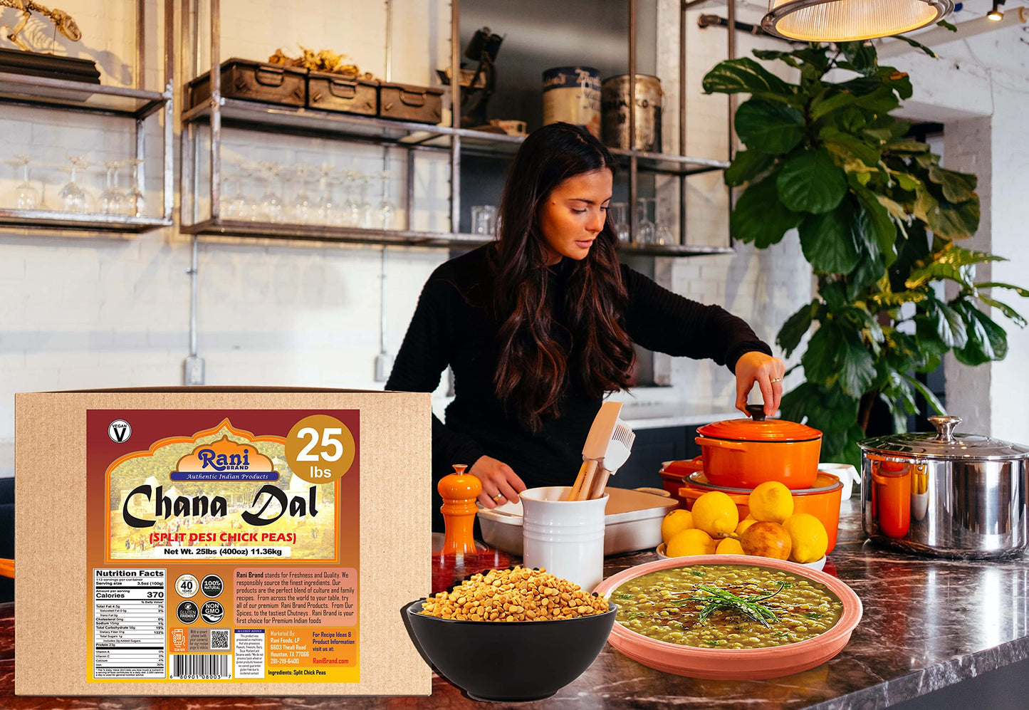 Rani Chana Dal (Split Desi Chickpeas without skin) 400oz (25lbs) 11.36kg Bulk Box ~ All Natural | Gluten Friendly | NON-GMO | Ko