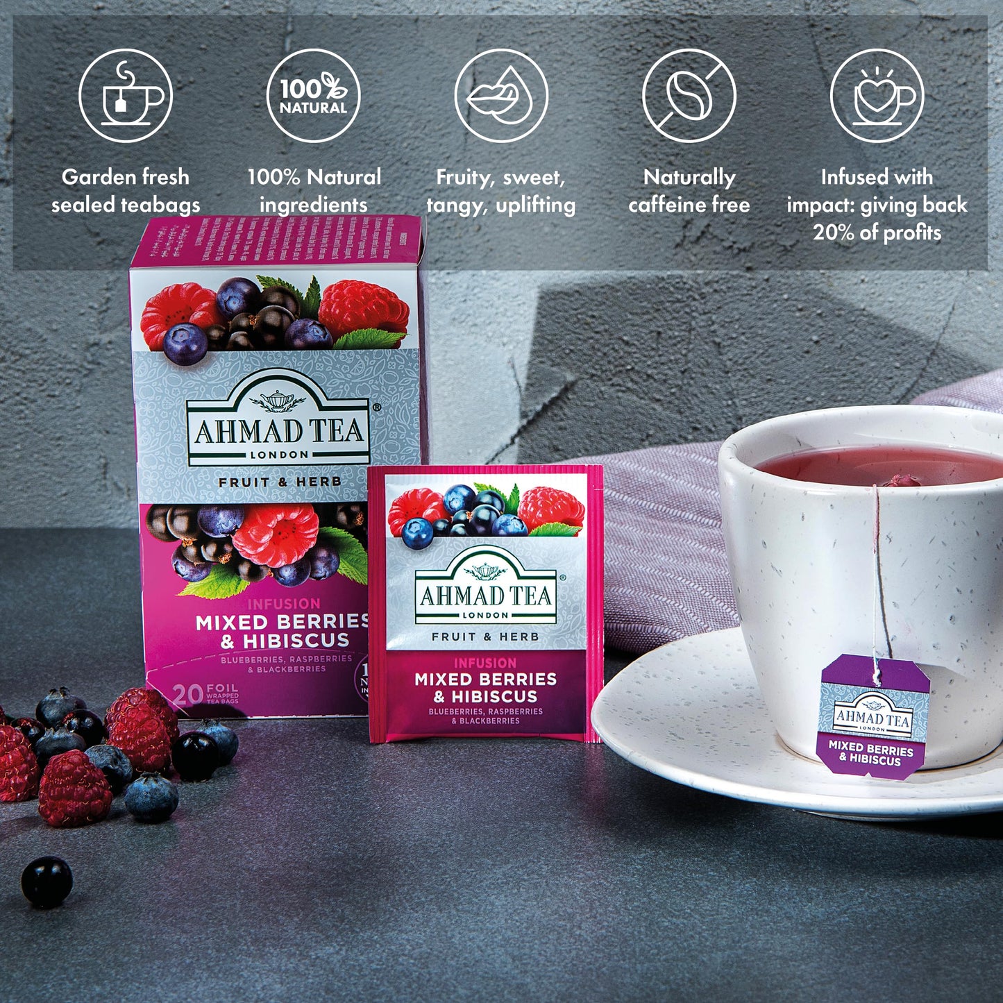 Ahmad Tea, Mixed Berries & Hibiscus, 20 Count (Pack Of 6)