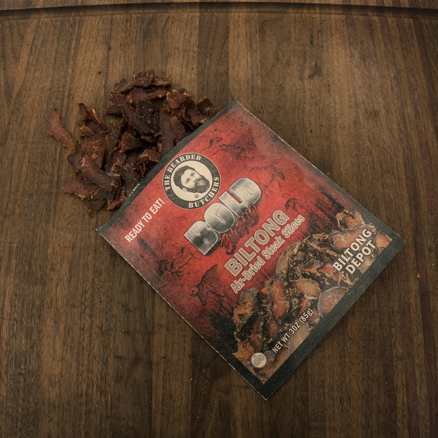 Bearded Butcher Bold Blend Biltong, High Protein, Low Fat, Gluten-Free, 3 oz, Pack of 12