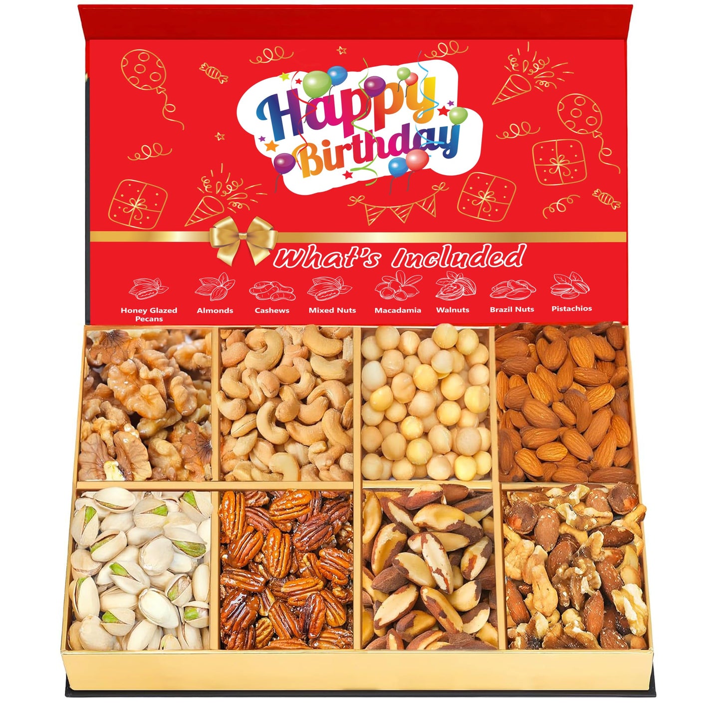 Luxurious Treats Nuts Gift Basket, Happy Birthday Nut Gifts Gourmet Collection Healthy Food Box Mixed Cravings Platter Tray Samp