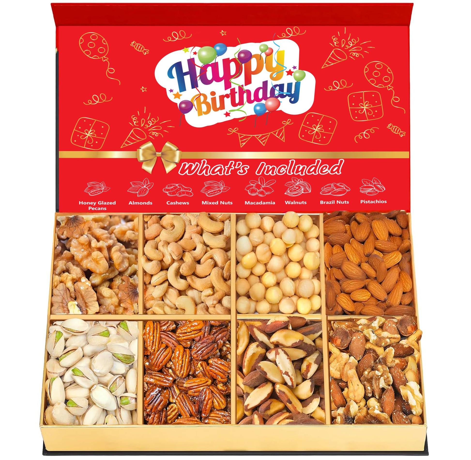 Luxurious Treats Nuts Gift Basket, Happy Birthday Nut Gifts Gourmet Collection Healthy Food Box Mixed Cravings Platter Tray Samp