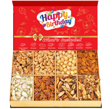 Luxurious Treats Nuts Gift Basket, Happy Birthday Nut Gifts Gourmet Collection Healthy Food Box Mixed Cravings Platter Tray Samp