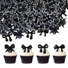 Cyodoos 40pcs Edible Black Bowknot Cupcake Toppers Wafer Paper Bowknot Cake Dessert Picks Bowknot Drink Topper Baby Shower Princ