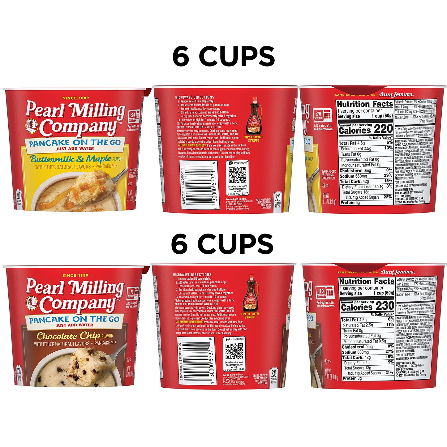 Pearl Milling Company Pancake Cups, 2 Flavor Variety, 2.11 Oz, Pack of 12