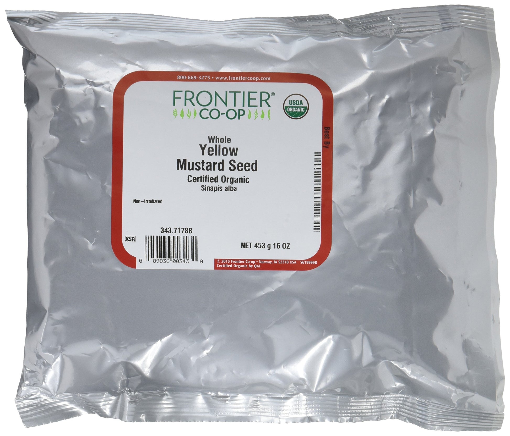 Frontier Co-op Organic Whole Yellow Mustard Seed, 16 Ounce Bulk Bag, Mild Spiciness