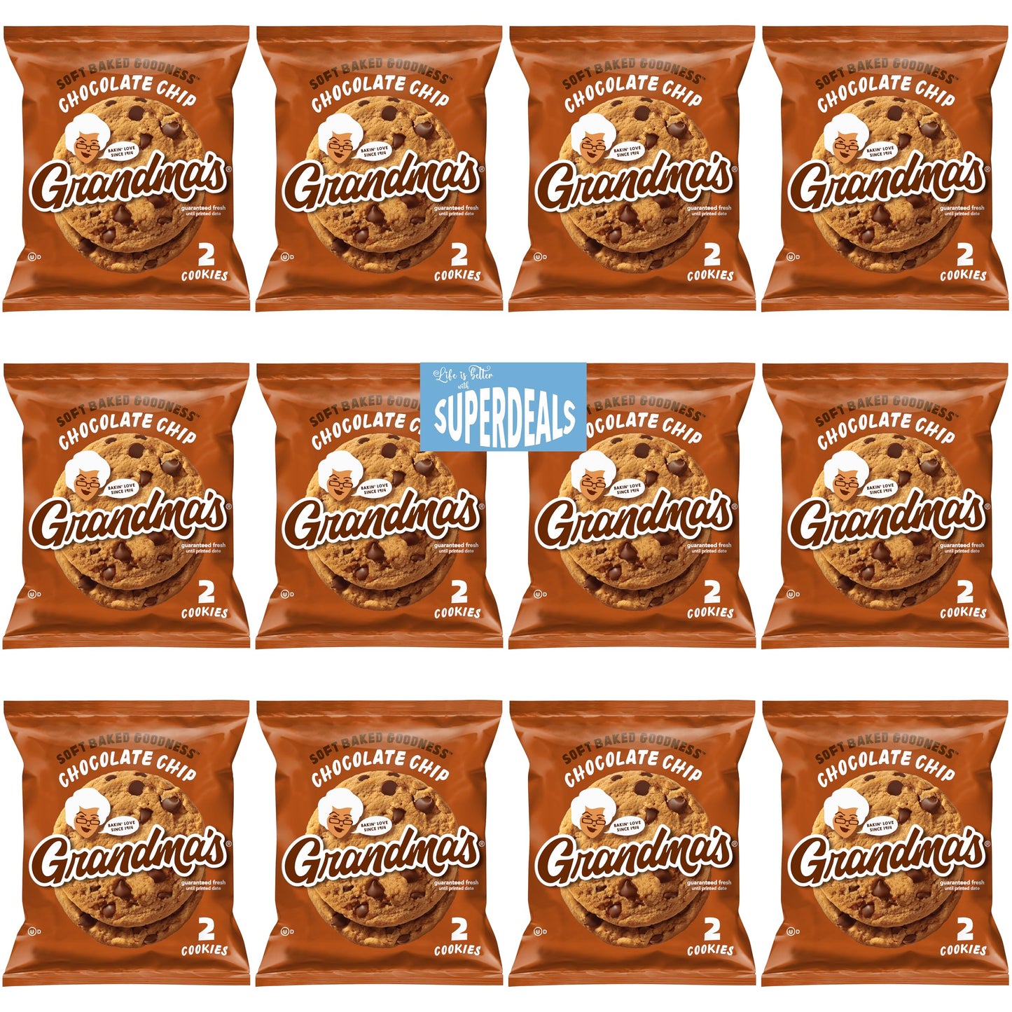 Grandma's Cookies, Chocolate Chip, (Pack of 12) Bundled by SUPERDEALS, 2.50 Oz Bag, with Mystery Gift