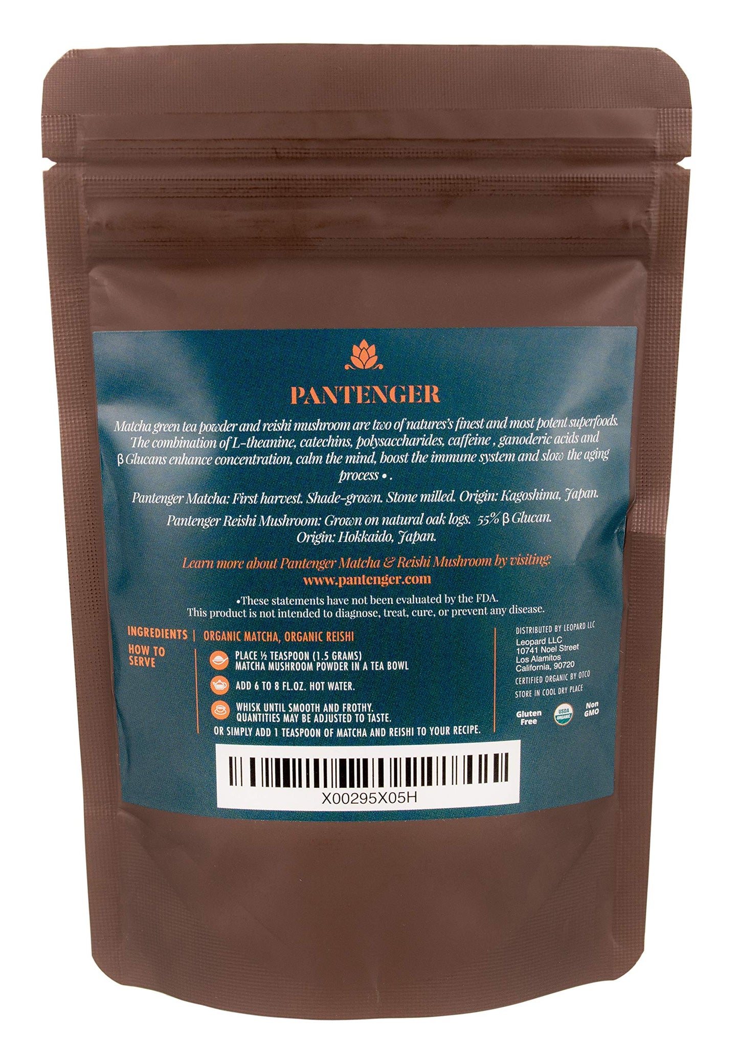 Pantenger Matcha Green Tea Powder with Reishi Mushroom, USDA Organic, 2.12 oz (60g)