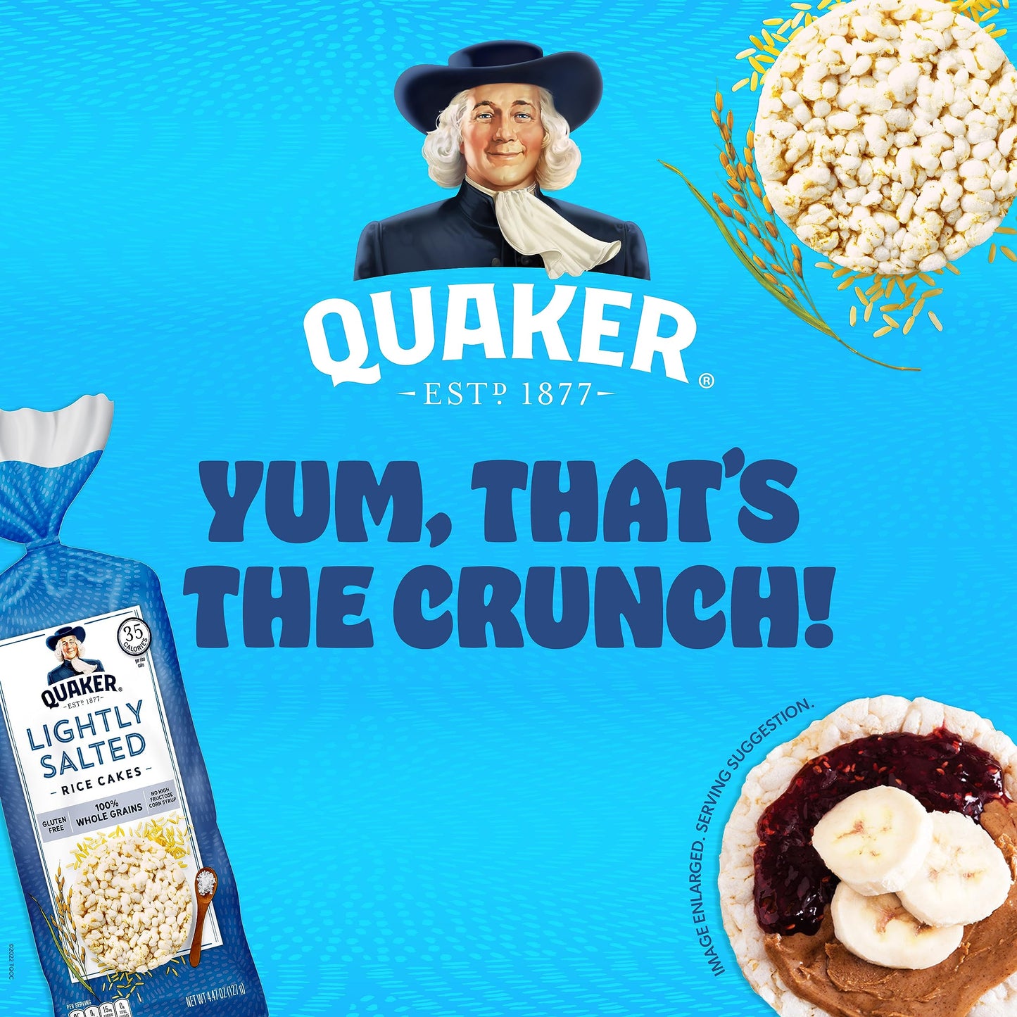 Quaker Large Rice Cakes, Lightly Salted, 4.47 oz, Pack of 6 - Healthy Snack Option, Gluten-Free, Low-Calorie Treat
