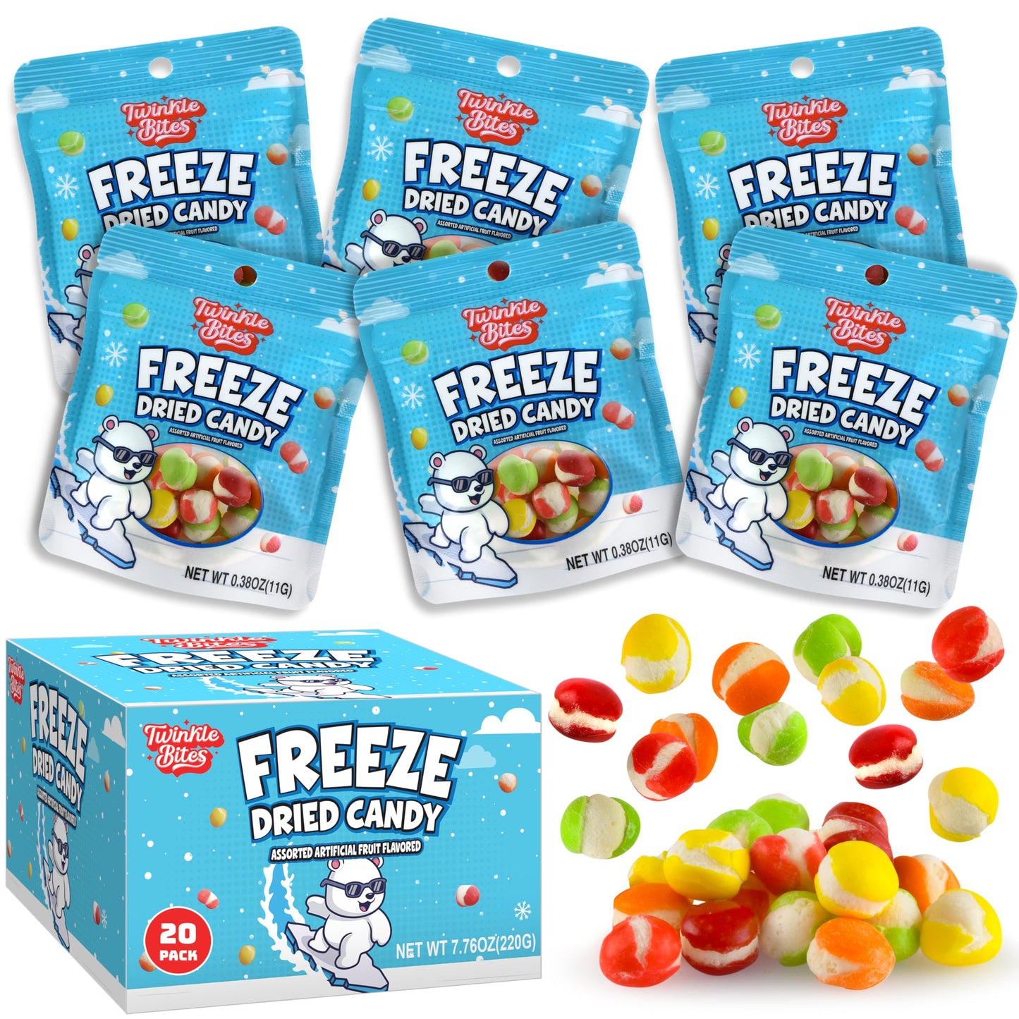 20 Pack Freeze Dried Candy- About 10 Pcs Per Bag - Bulk Treat Candy In Resealable Bag - Great For Kids, Adults, School, Party Fa
