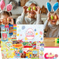 Easter Snack Blue Box (60 Count) Filled With Snacks, Candy, Peelable Gummies, Marshmallow Gummies And More, Great Package For Fa