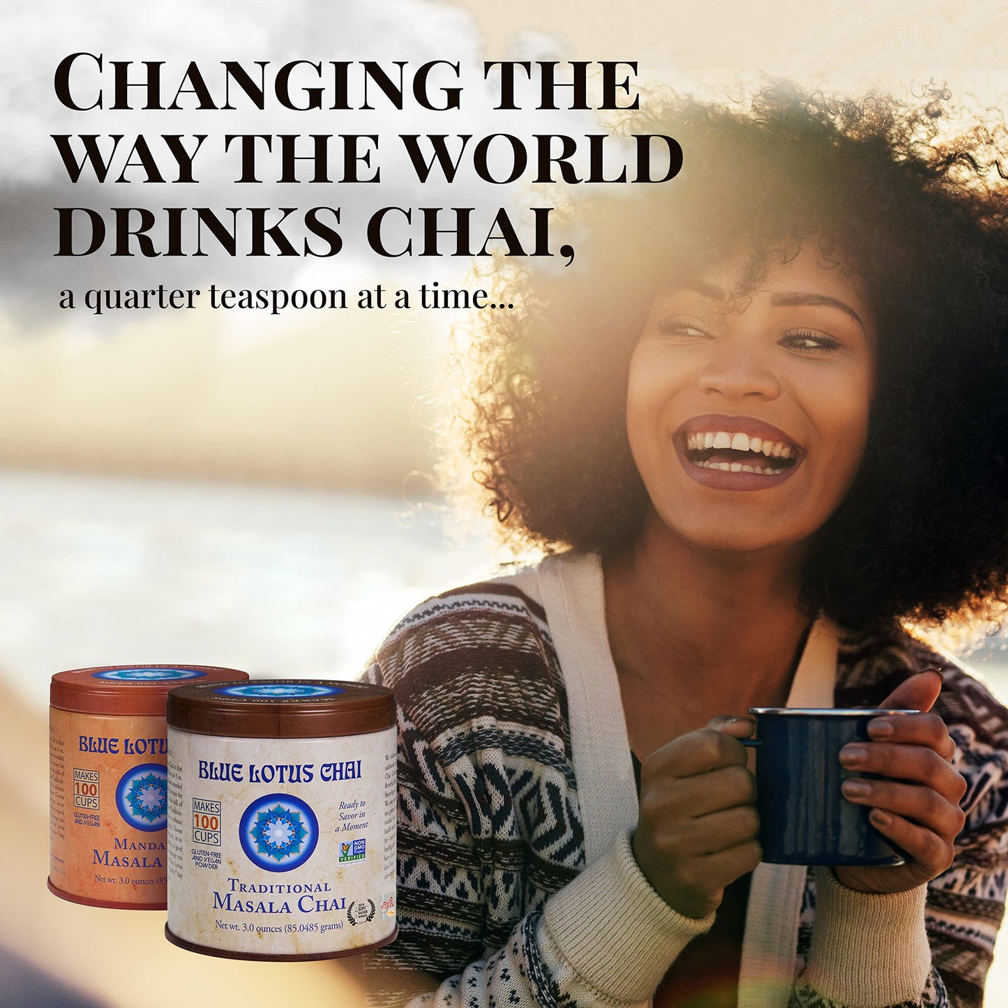 Blue Lotus Chai - Star Anise Masala Chai - Makes 100 Cups - 3 Ounce Masala Spiced Chai Powder With Organic Spices - Instant Indi