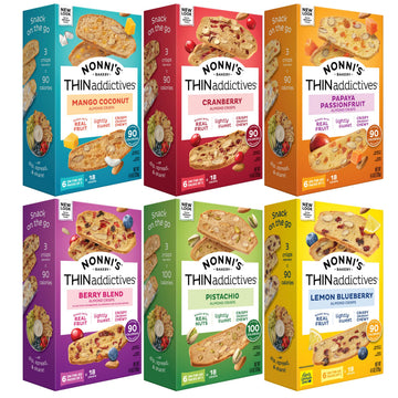 THINaddictives Variety 6 Pack - 6 Flavors w/ 18 Cookies Per Box - Sweet & Crunchy Almond Cookie Thins - Biscotti Italian Cookies