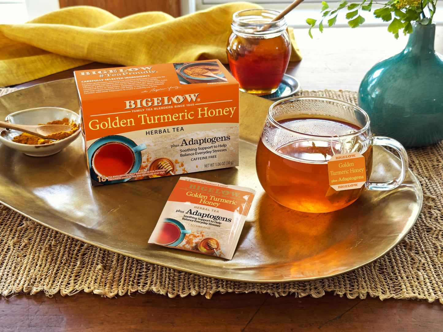 Bigelow Tea Golden Turmeric Honey plus Adaptogens  18 Count (Pack of 6)  108 Total Tea Bags