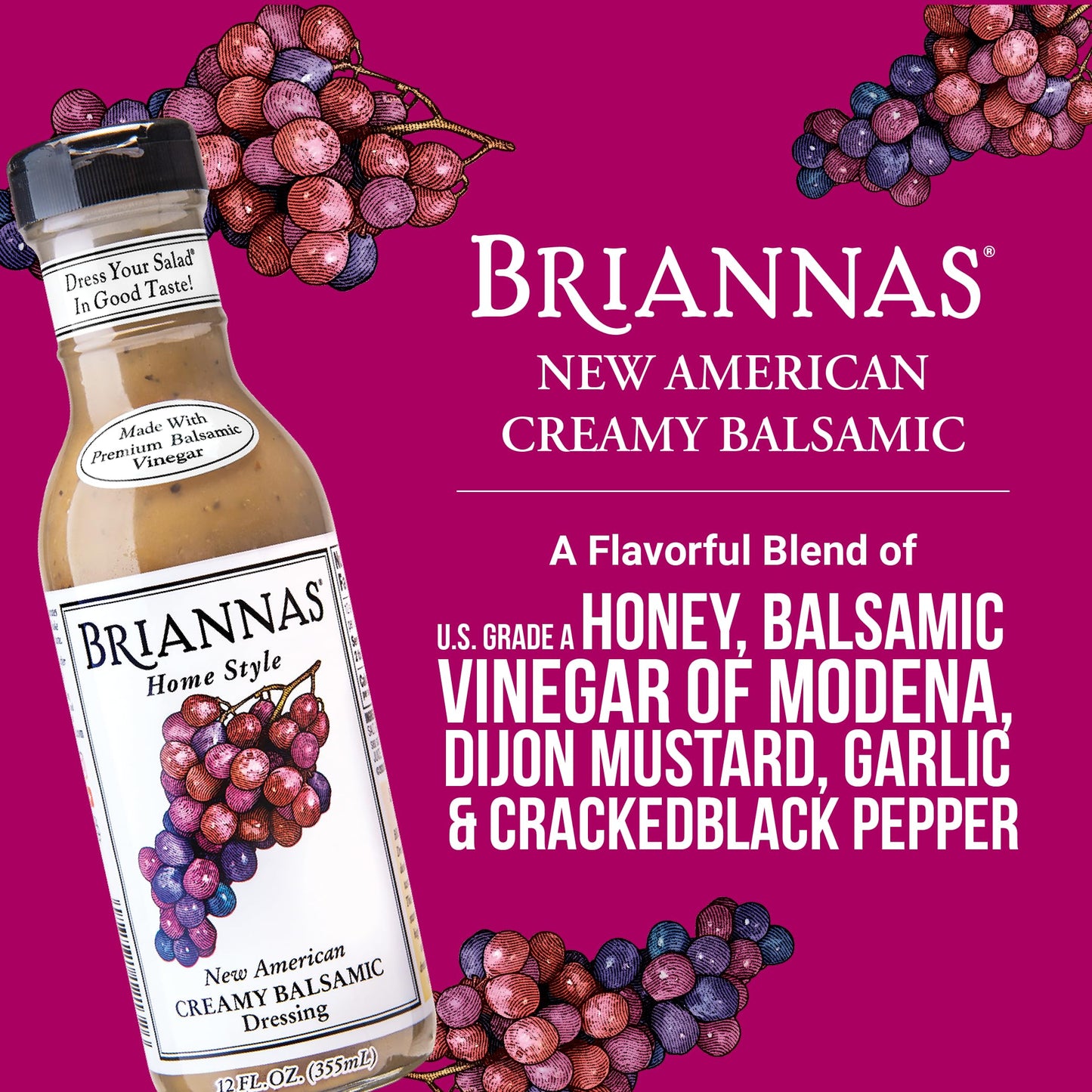 BRIANNAS Creamy Balsamic Dressing - Gluten Free - 12 oz Bottle