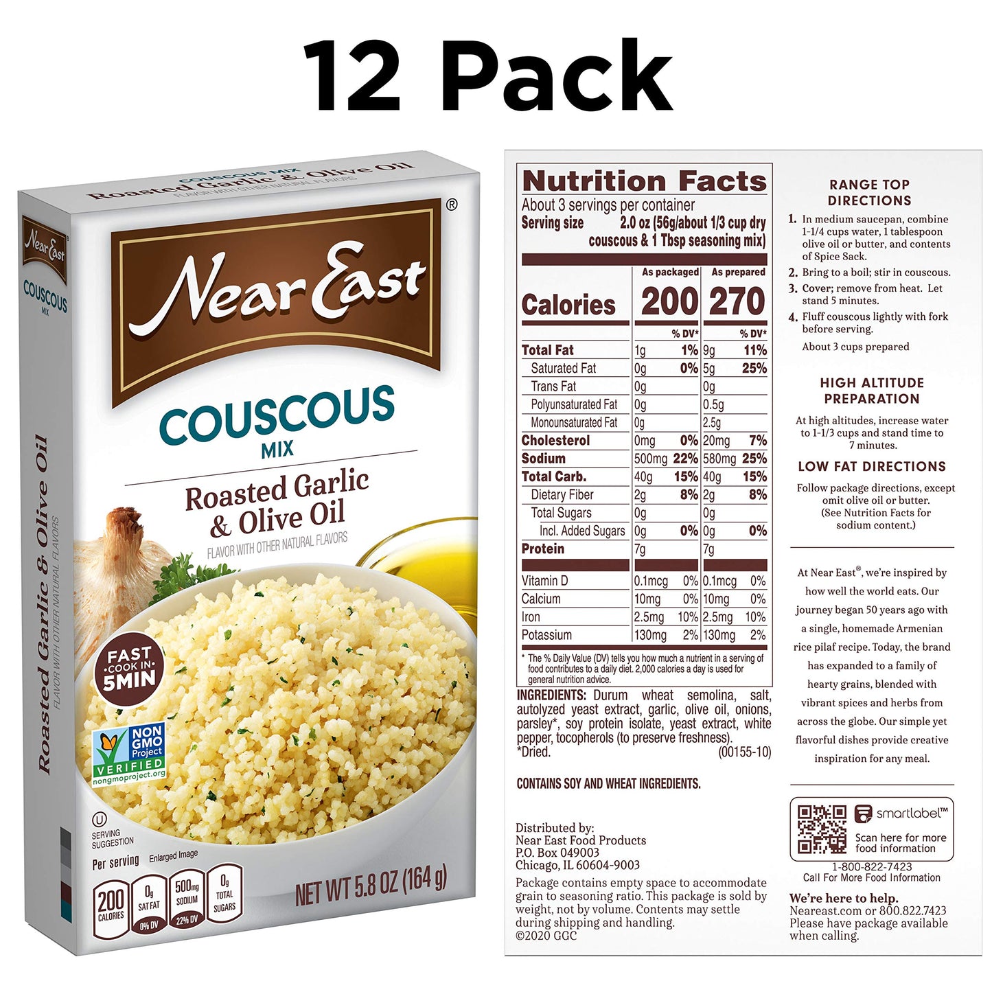 Near East Couscous Mix, Roasted Garlic & Olive Oil, 5.8 Oz, Pack of 12