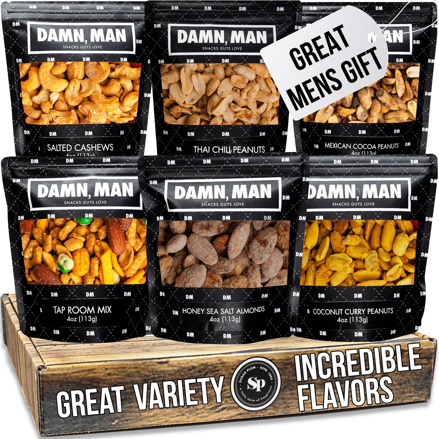 Nuts Gift Basket for Men - 6 Delicious Flavors, Unique Gift for Men, Birthday Gifts for Men, Dad, Husband - Food Gift Basket, Go