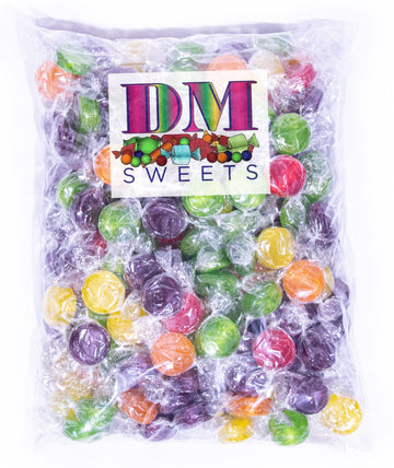 Assorted Fruit Buttons - 2 Lbs Of Bulk Individually Wrapped Cherry Orange Lemon Sour Apple Grape Hard Candy