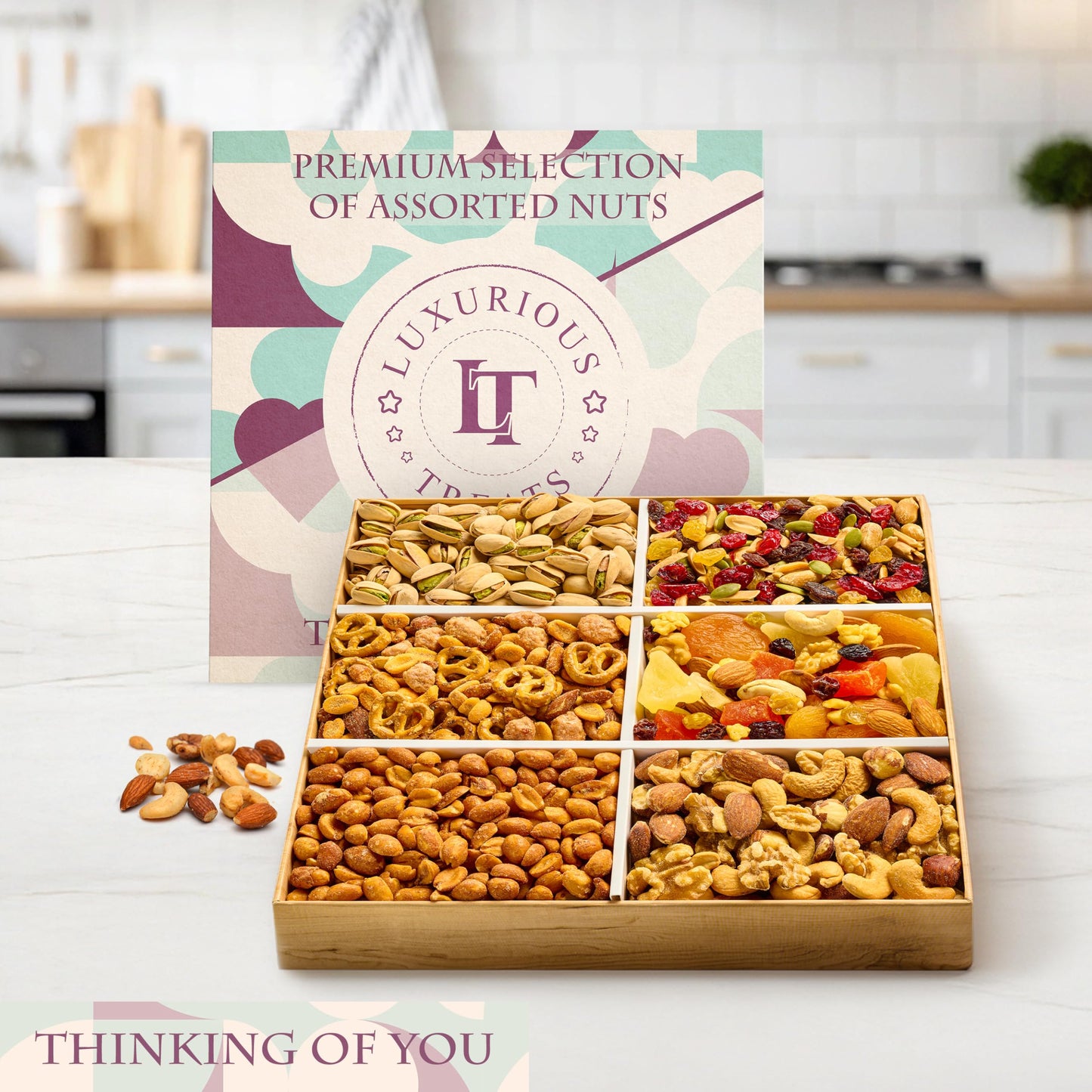 Mixed Nuts Gift Basket - Sympathy Gift Baskets For Mature-Themeds Gourmet Mixed Nuts Variety Pack, 6 Assortment Healthy Snack Tray, Great Gifts For Men