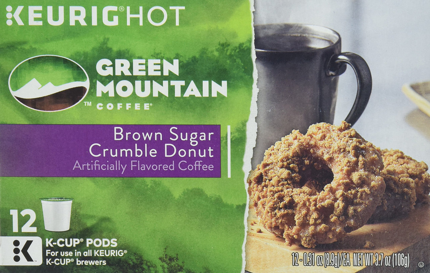 Green Mountain Coffee Keurig K-Cups, Brown Sugar Crumble Donut, 3.7 Ounce, 12 Ct