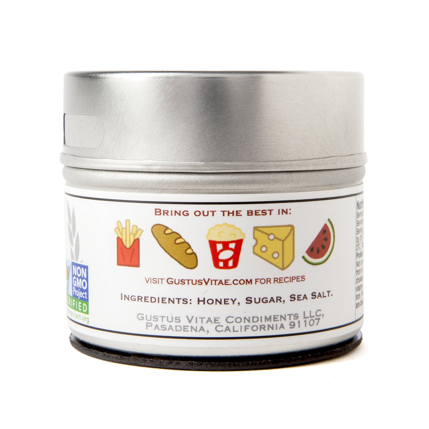 Crystallized Honey Sea Salt | Non GMO Verified | Magnetic Tin | 3.0oz | Finishing Salt | Crafted in Small Batches by Gustus Vita