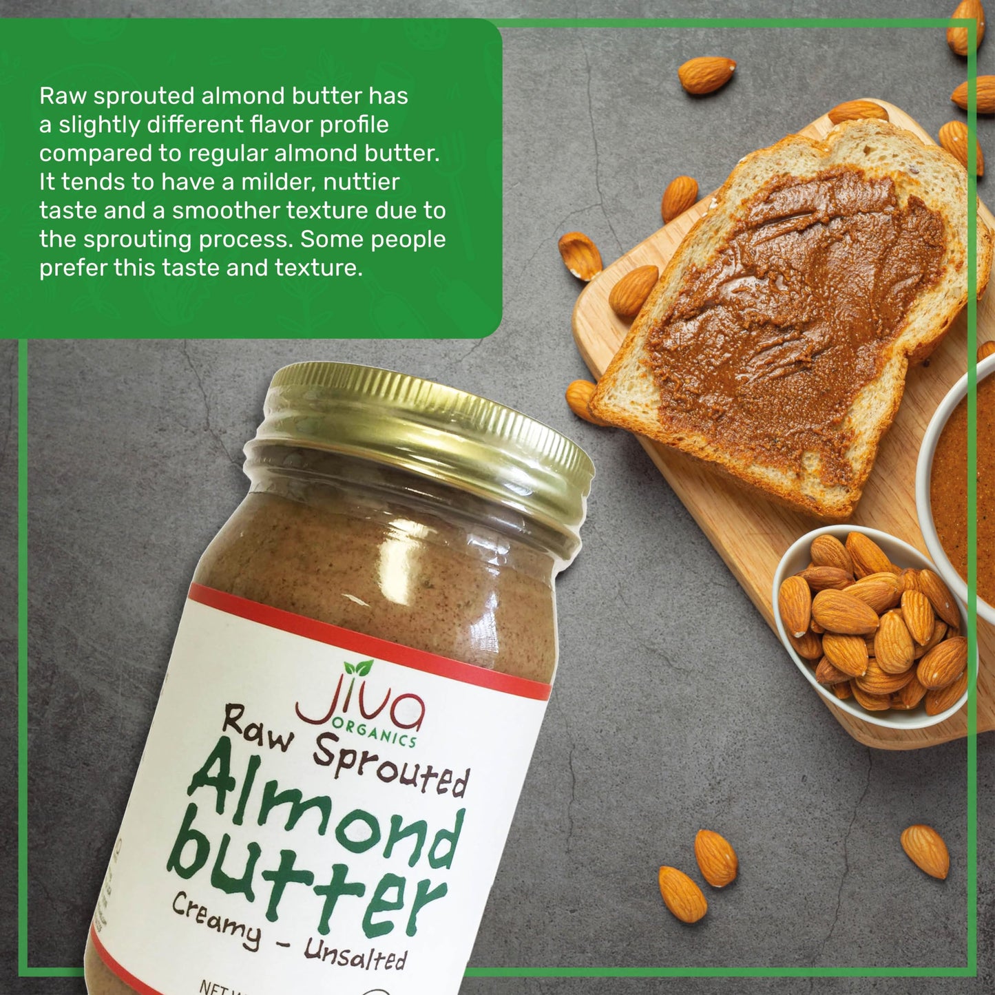 Jiva Organics Raw Sprouted Organic Almond Butter 16-Ounce Large Jar