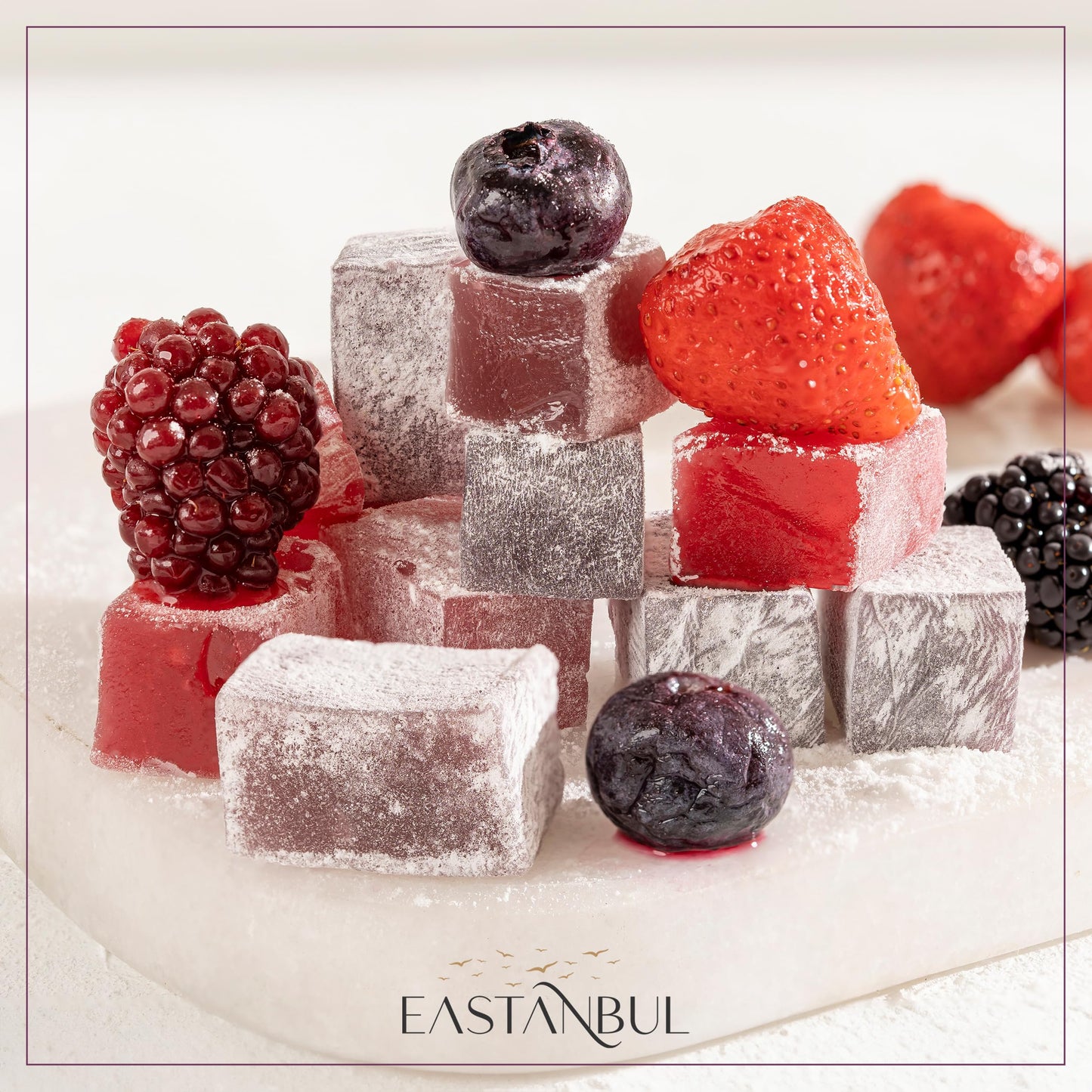 Eastanbul Turkish Delight, 21.2oz, Turkish Delights Candy Assorted Strawberry, Blackberry, Raspberry & Blueberry Flavor, Interna