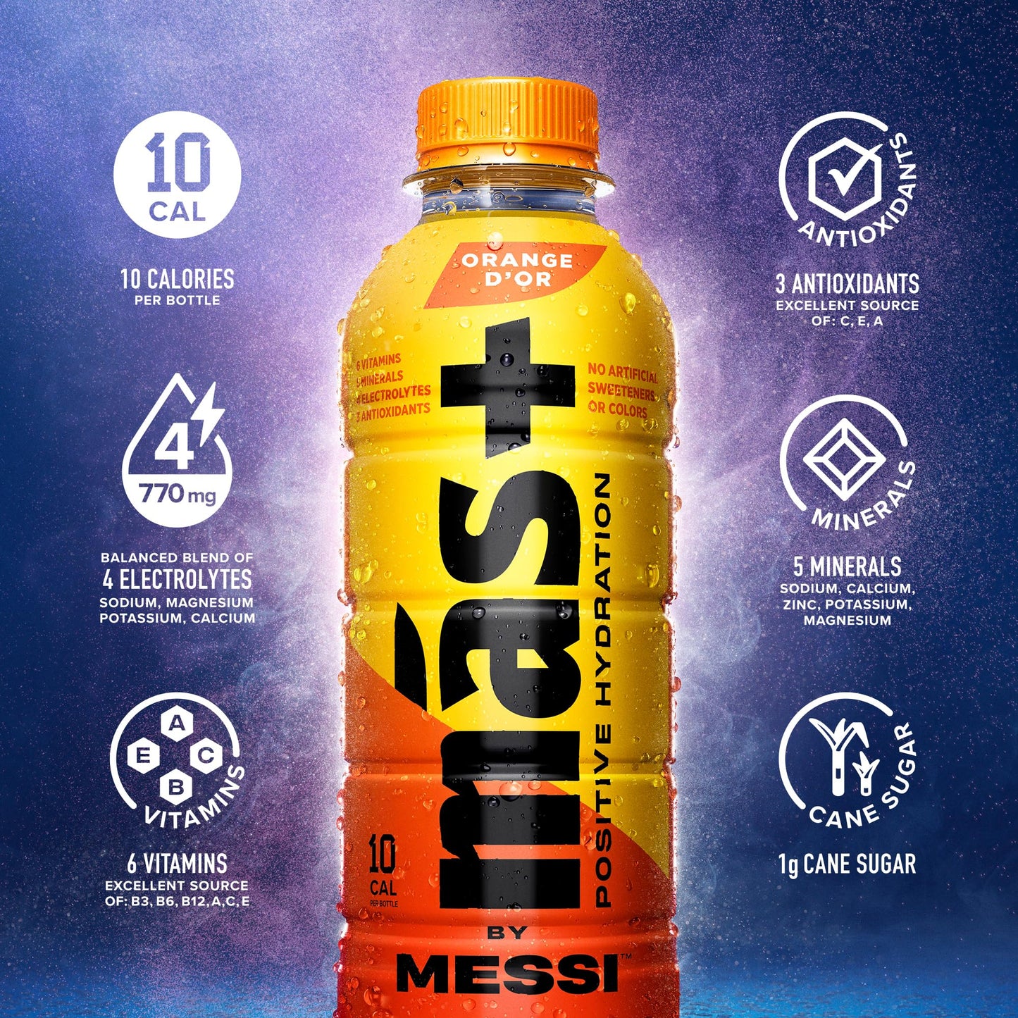 M  S+ By Messi 16.9Oz Orange D'Or, Sports Drink & Hydration Beverage, Natural Flavors With Vitamins And Electrolytes, No Artific