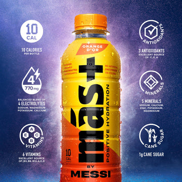 M  S+ By Messi 16.9Oz Orange D'Or, Sports Drink & Hydration Beverage, Natural Flavors With Vitamins And Electrolytes, No Artific