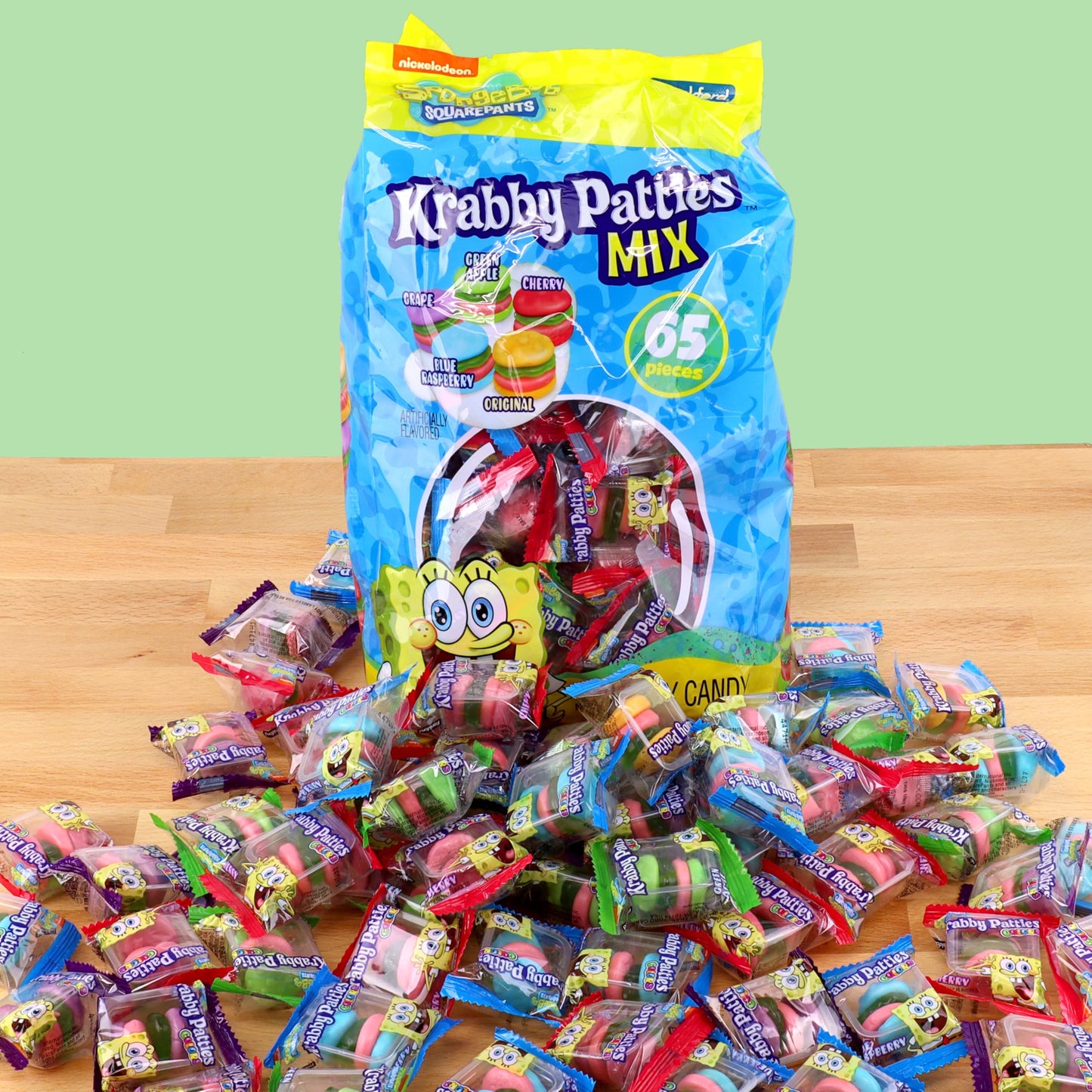 SpongeBob SquarePants Krabby Patties Gummy Candy, Mixed Fruit Flavors, 65 Count, 20.64 oz, by Frankford Candy