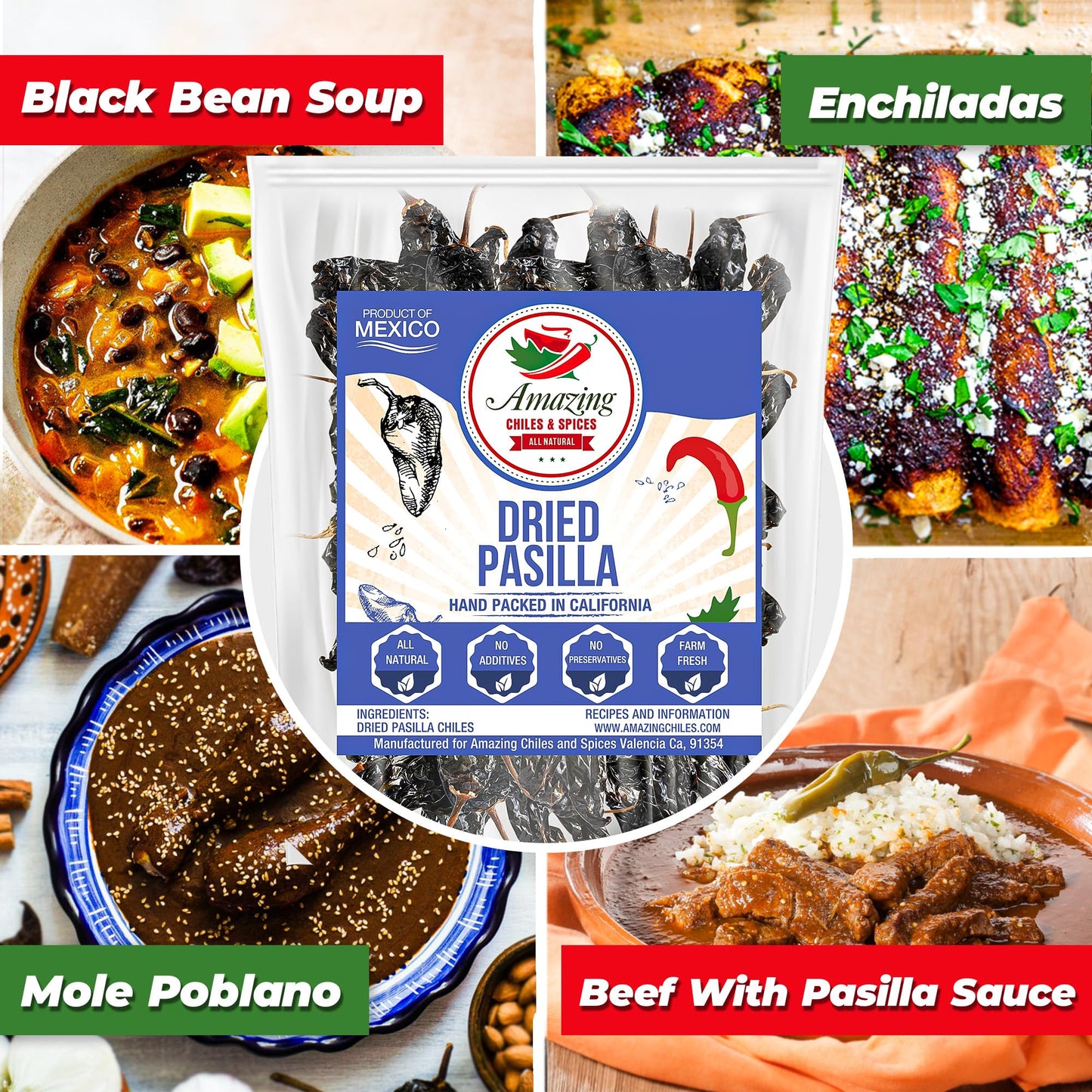 Pasilla Chiles Dried 4 Oz - Staple In Mexican Cooking: Moles, Sauces, Stews, Salsa. Mild Heat – Punget And Tangy Flavor. By Amazing Chiles & Spices