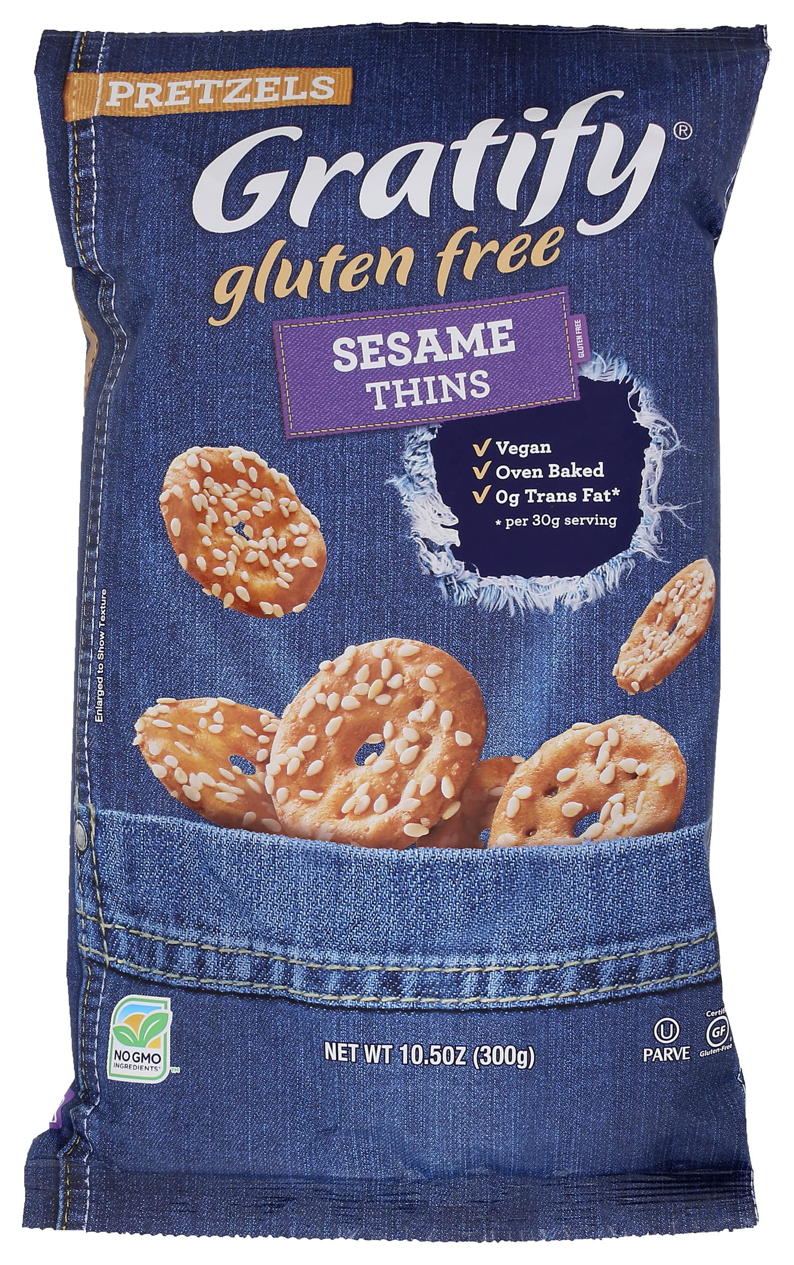 Gratify Gluten Free Pretzel Thins Sesame Seed Vegan Gf Pretzel Crisps, 10.5Oz Bag (Pack Of 6)