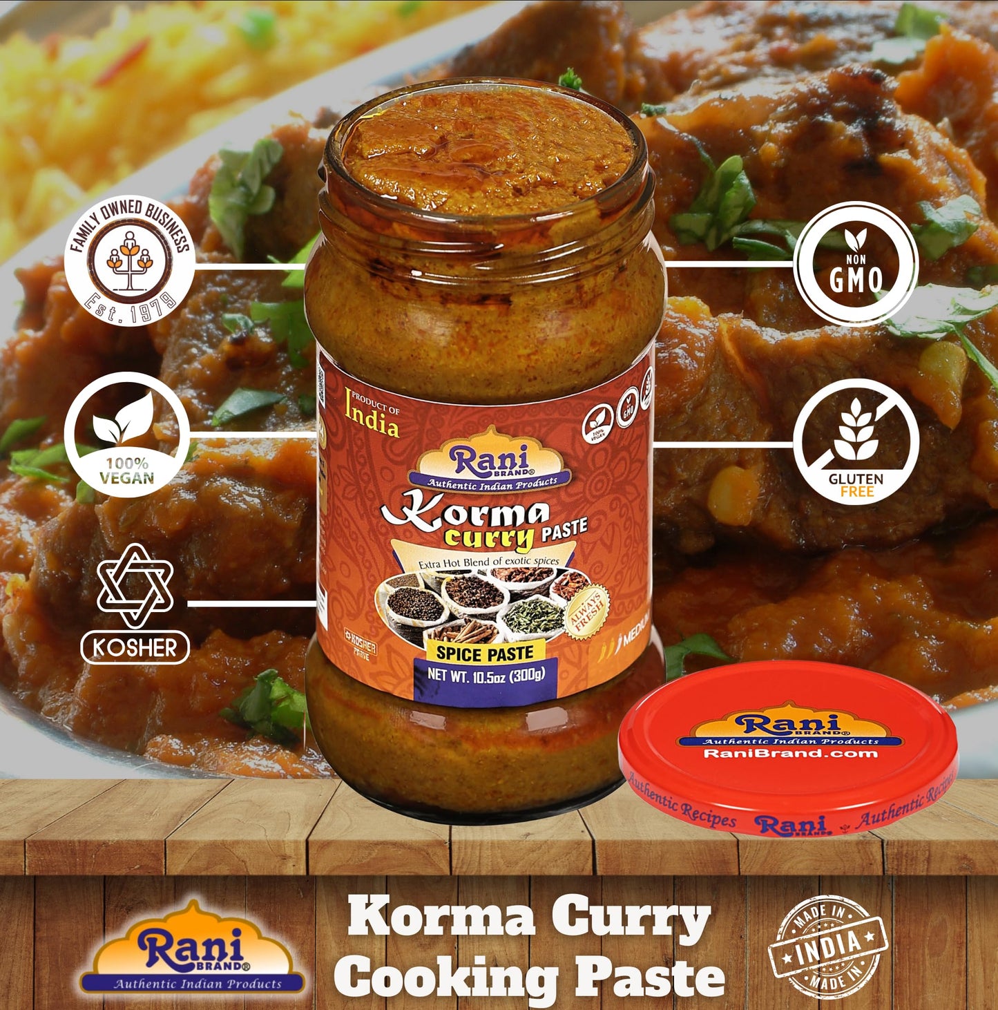Rani Korma Curry Cooking Spice Paste 10O.5Z (300G) Glass Jar ~ No Colors | All Natural | Non-Gmo | Kosher | Vegan | Gluten Free