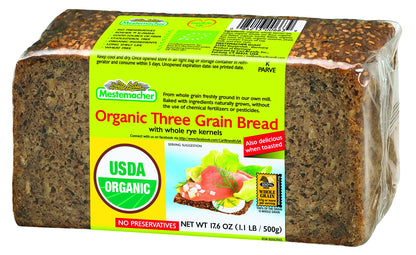 MESTEMACHER Organic Three Grain Bread, 17.6 OZ
