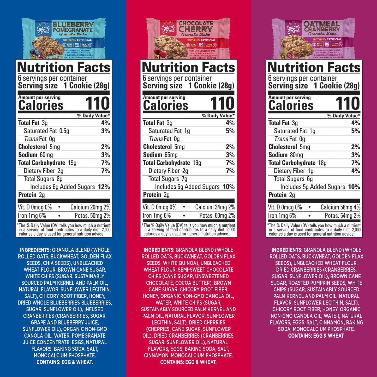 Cooper Street Cookies Healthy Breakfast Bakes, Granola Bars W/Blueberry, Pomegranate, White Chocolate Chip, Cranberry & Cherries, Variety Pack Of 3
