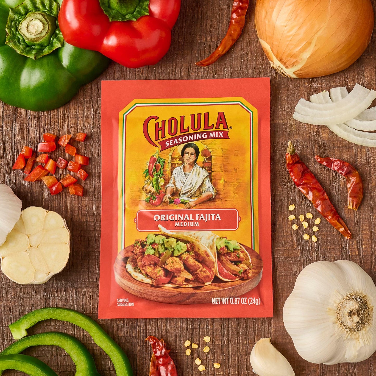 Cholula Seasoning Mix  Original Fajita  Medium Heat  For Chicken  Steak  Shrimp & Veggie Fajitas  0.87 oz (Pack of 12)