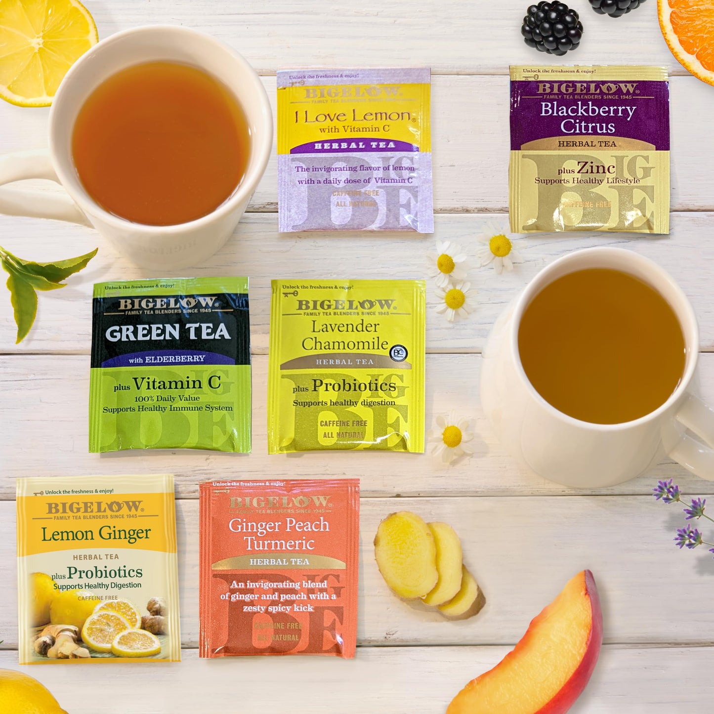 Bigelow Tea Immunity Herbal Tea Variety Pack, 110 Total Bags, Caffeinated & Caffeine Free, Assorted Flavors, Pack of 6