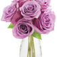 KaBloom Fresh Cut Purple Roses Bouquet - 6 Long-Stem Flowers with Vase - Mothers Day Gift