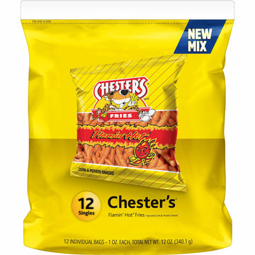 Chester'S Fries Flamin' Hot Flavored Snacks, 12 Count, 1 Oz Bags