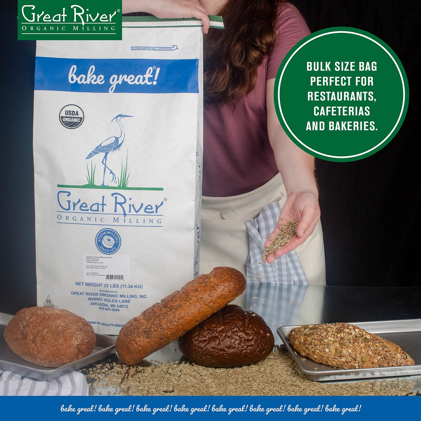 Great River Organic Milling Organic Whole Grain Rye Berries | High-Fiber, Nutrient-Rich Ancient Grain | Non-GMO, Kosher | Ideal