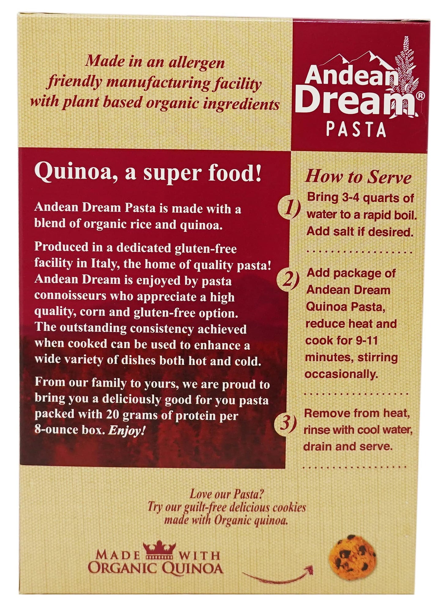 Andean Dream Organic Quinoa Fusilli Pasta, 8 Ounce -- 12 Per Case.12