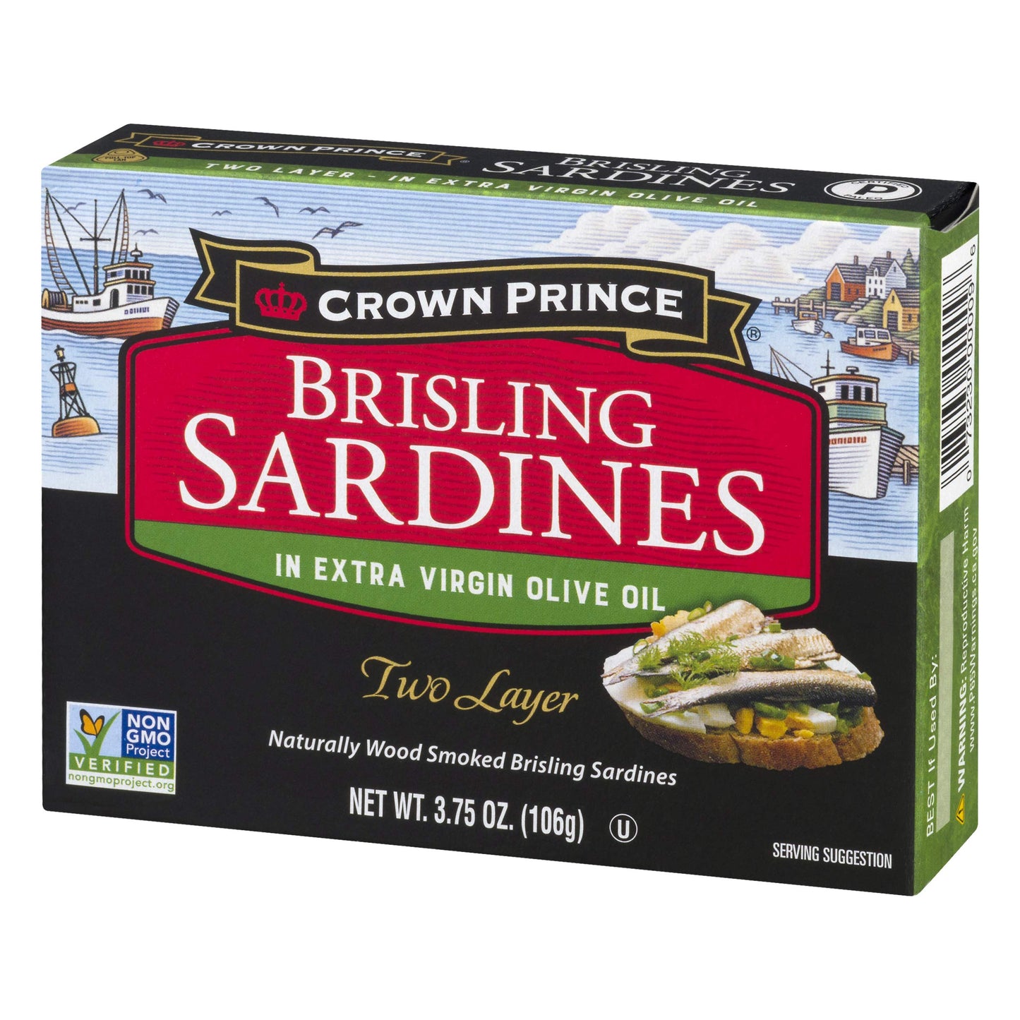 Crown Prince Two Layer Brisling Sardines In Extra Virgin Olive Oil, 3.75-Ounce Cans (Pack Of 12)