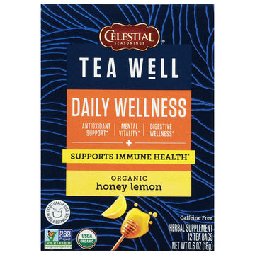 Celestial Seasonings Teawell Herbal Tea, Daily Wellness, Organic Honey Lemon, 12 Count (Packaging May Vary)