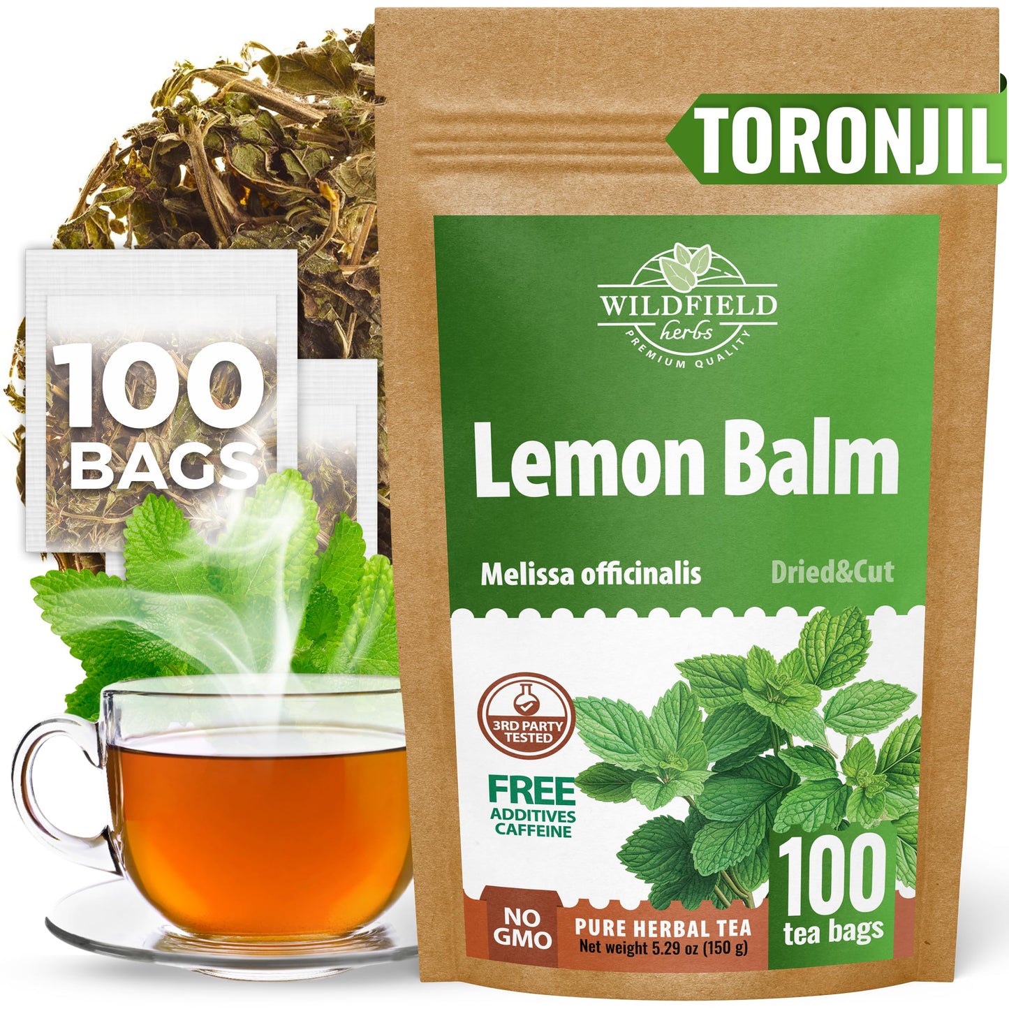 100 Bags Dried Lemon Balm Herb Frontier Loose Lemon Balm Tea (Melissa Officinalis Tea) - 100 Count 1.5 g Bags Melissa Herb Te De